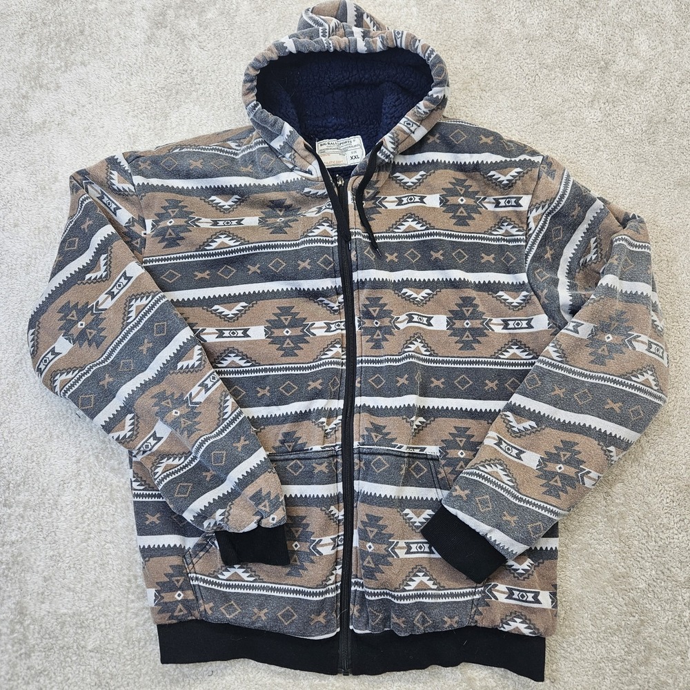 Big Ball Sports Aztec Sherpa Hoodie Jacket Men XXL Southwestern Full Zip Fleece